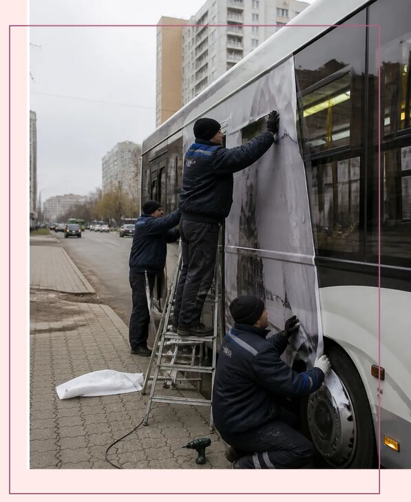 Изготовление и монтаж рекламы на автобусах в Кохме